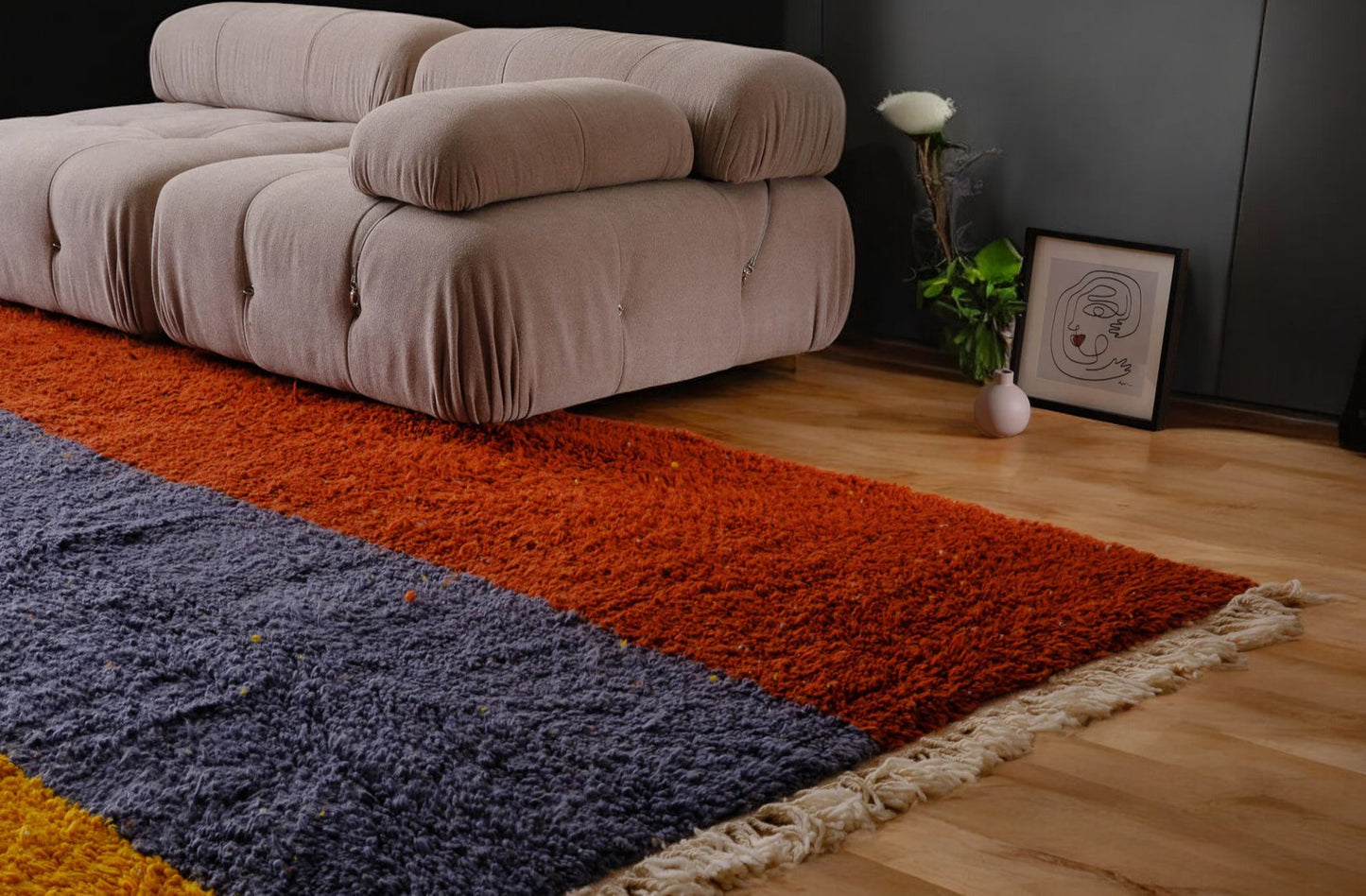 Handmade Wool Color-Block Rug in Red, Blue, and Yellow – Modern Geometric Area Rug, Bold Contemporary Decor, Statement Accent
Description:
Make a bold statement with this handmade wool rug, featuring a striking color-block design in rich shades of red, blue, and yellow. Perfect for adding a pop of color to modern and contemporary spaces, this rug is ideal for living rooms, bedrooms, or creative areas. Crafted from high-quality wool, it combines durability with a plush feel, providing warmth and a unique vis