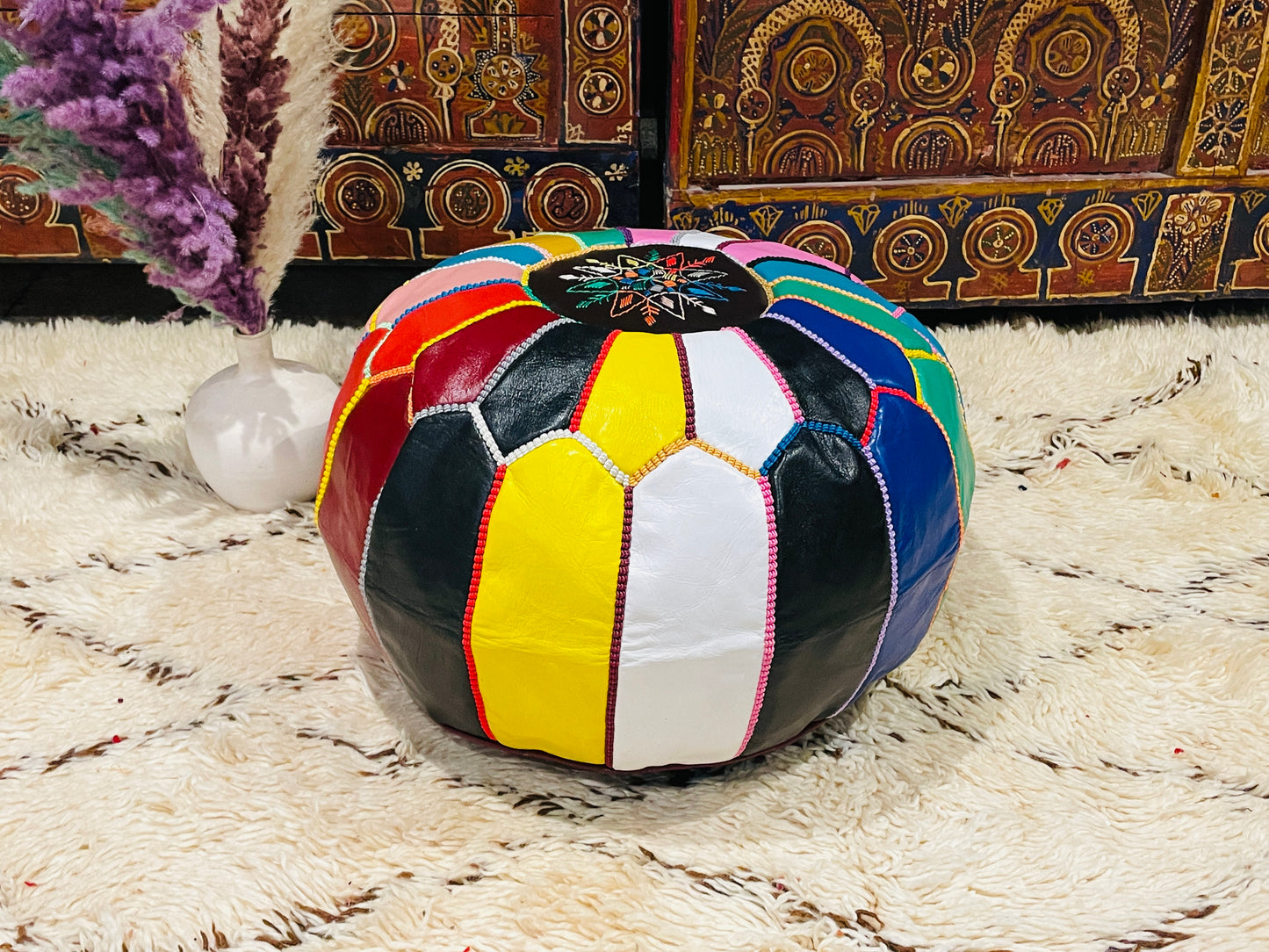 Moroccan POUF - Leather Pouf Ottoman Pouf Morrocan Leather Pouf Moroccan Pouffe
