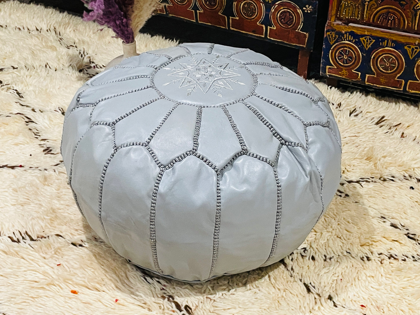 Moroccan POUF - Leather Pouf Ottoman Pouf Morrocan Leather Pouf Moroccan Pouffe