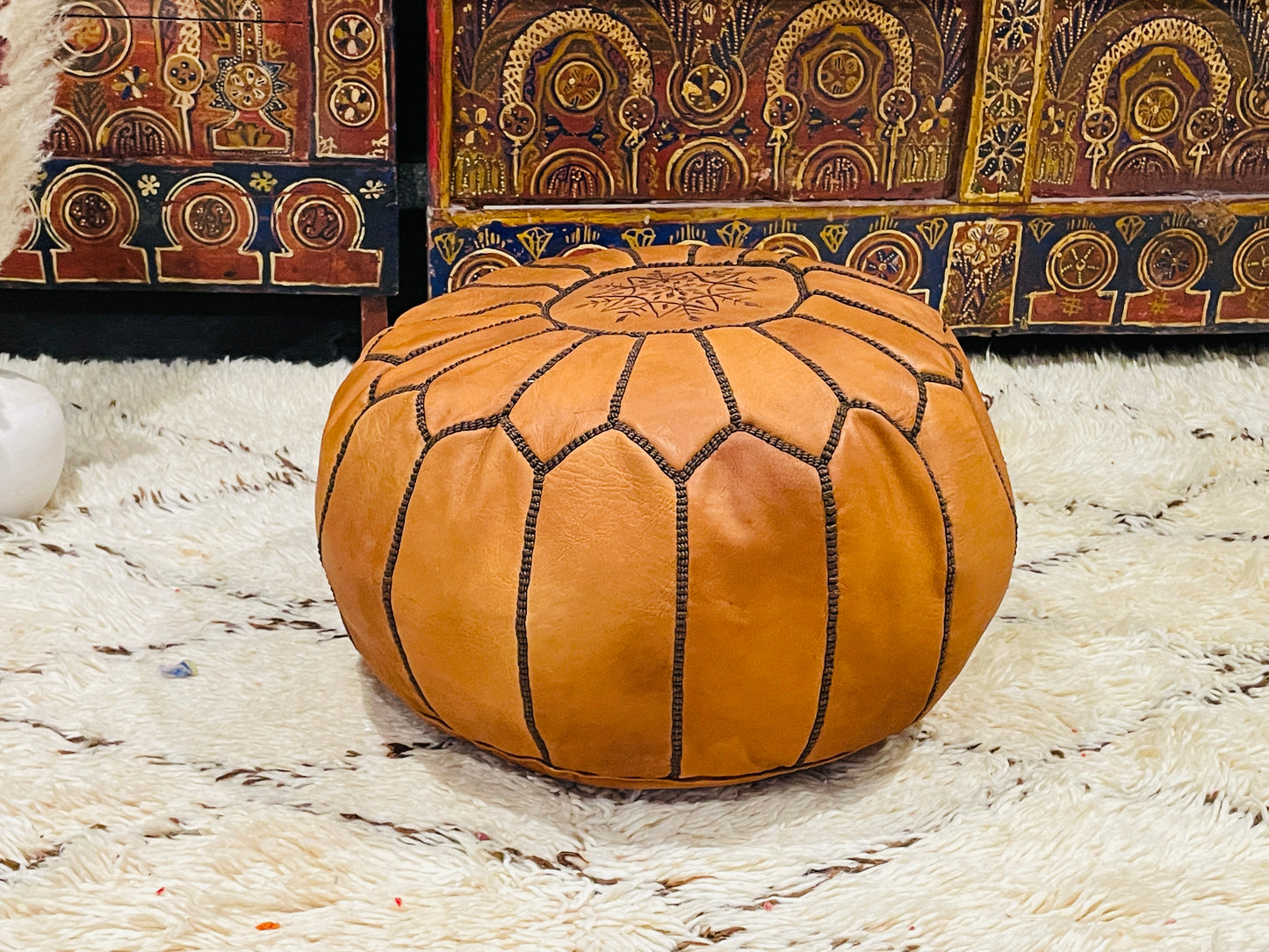 Moroccan POUF - Leather Pouf Ottoman Pouf Morrocan Leather Pouf Moroccan Pouffe