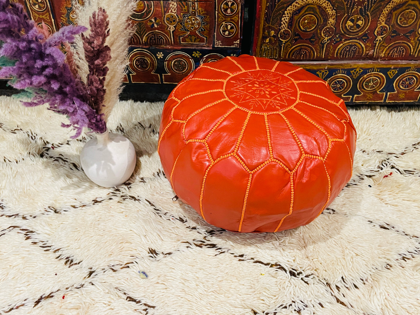 Moroccan POUF - Leather Pouf Ottoman Pouf Morrocan Leather Pouf Moroccan Pouffe