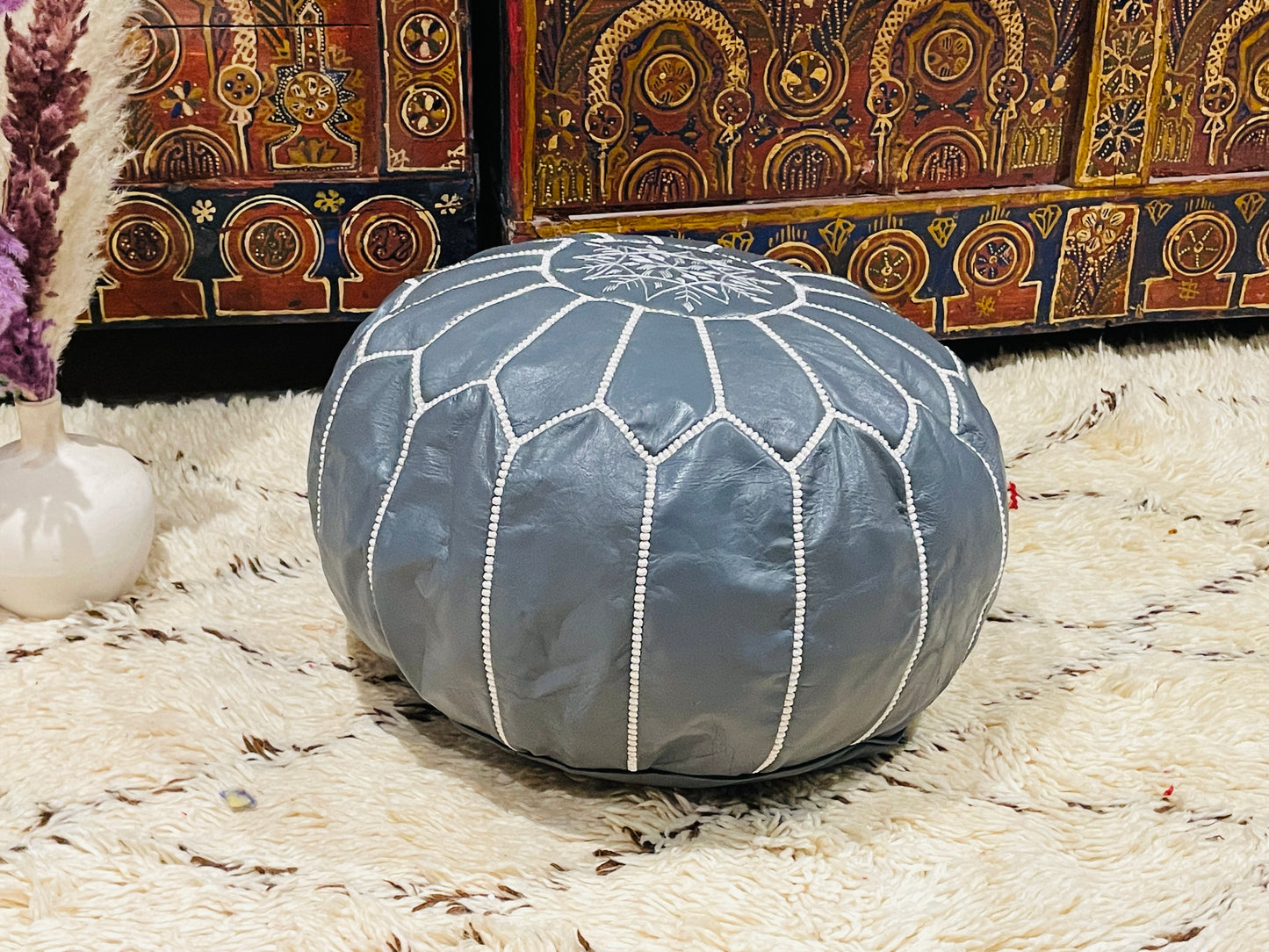 Moroccan POUF - Leather Pouf Ottoman Pouf Morrocan Leather Pouf Moroccan Pouffe