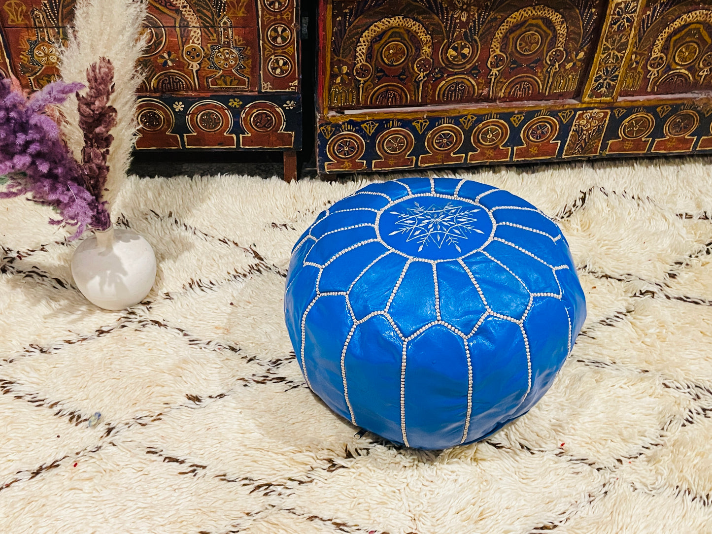 Moroccan POUF - Leather Pouf Ottoman Pouf Morrocan Leather Pouf Moroccan Pouffe