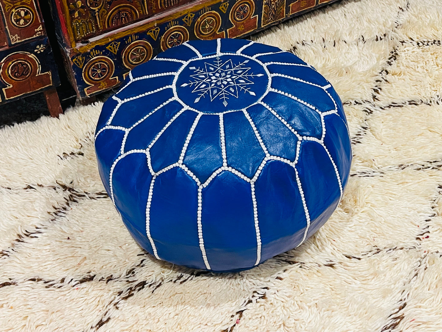 Moroccan POUF - Leather Pouf Ottoman Pouf Morrocan Leather Pouf Moroccan Pouffe