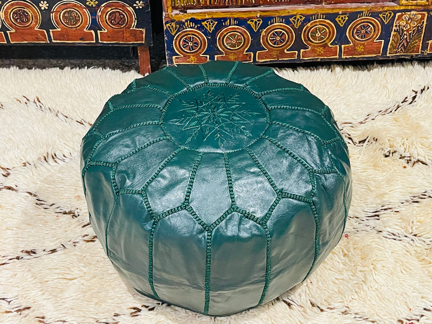 Moroccan POUF - Leather Pouf Ottoman Pouf Morrocan Leather Pouf Moroccan Pouffe