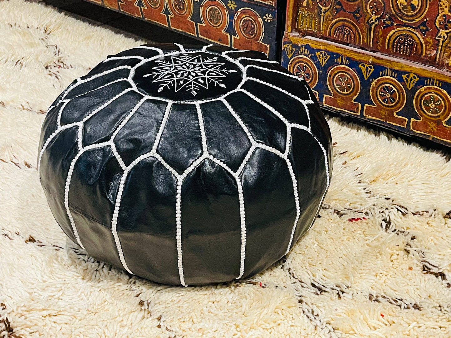 Moroccan POUF - Leather Pouf Ottoman Pouf Morrocan Leather Pouf Moroccan Pouffe