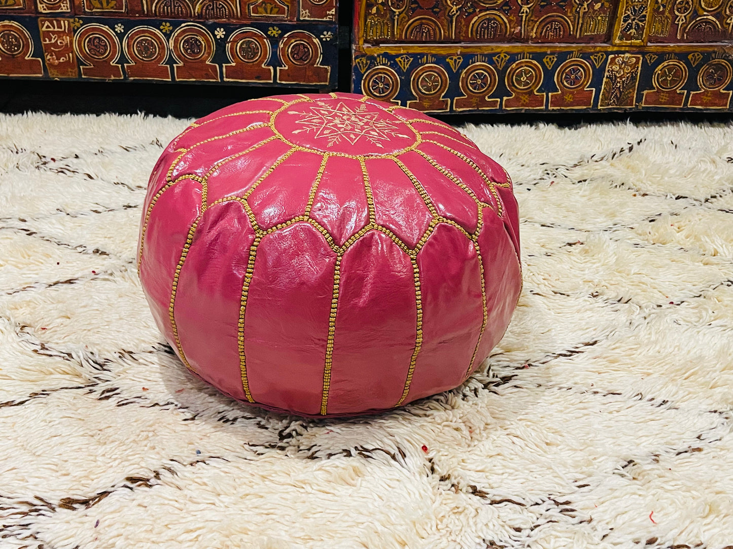 Moroccan POUF - Leather Pouf Ottoman Pouf Morrocan Leather Pouf Moroccan Pouffe