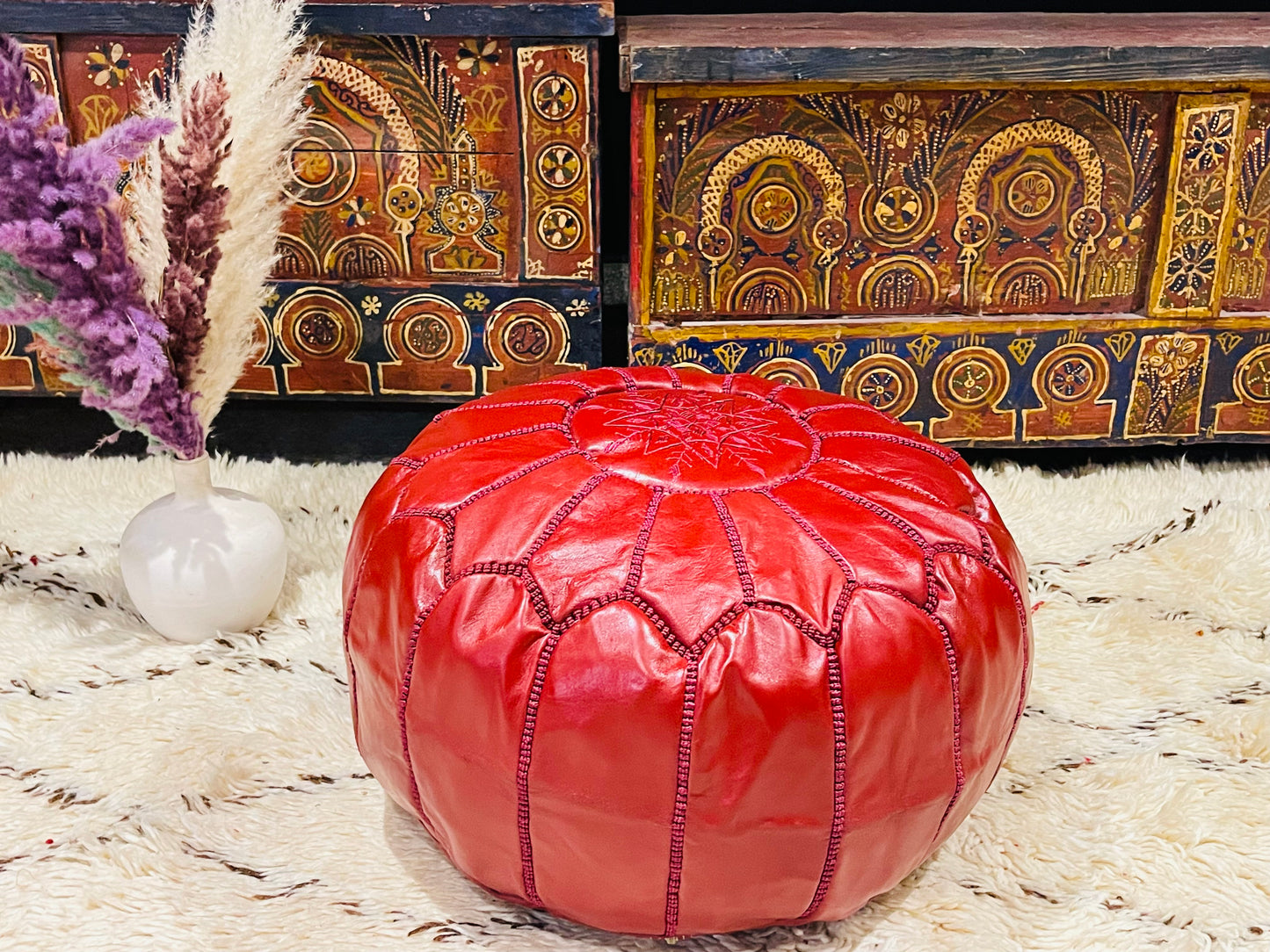 Moroccan POUF - Leather Pouf Ottoman Pouf Morrocan Leather Pouf Moroccan Pouffe