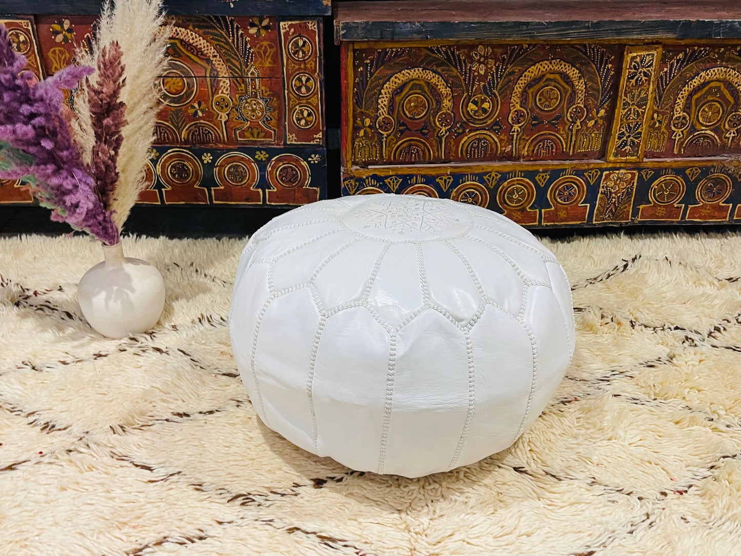 Moroccan POUF - Leather Pouf Ottoman Pouf Morrocan Leather Pouf Moroccan Pouffe