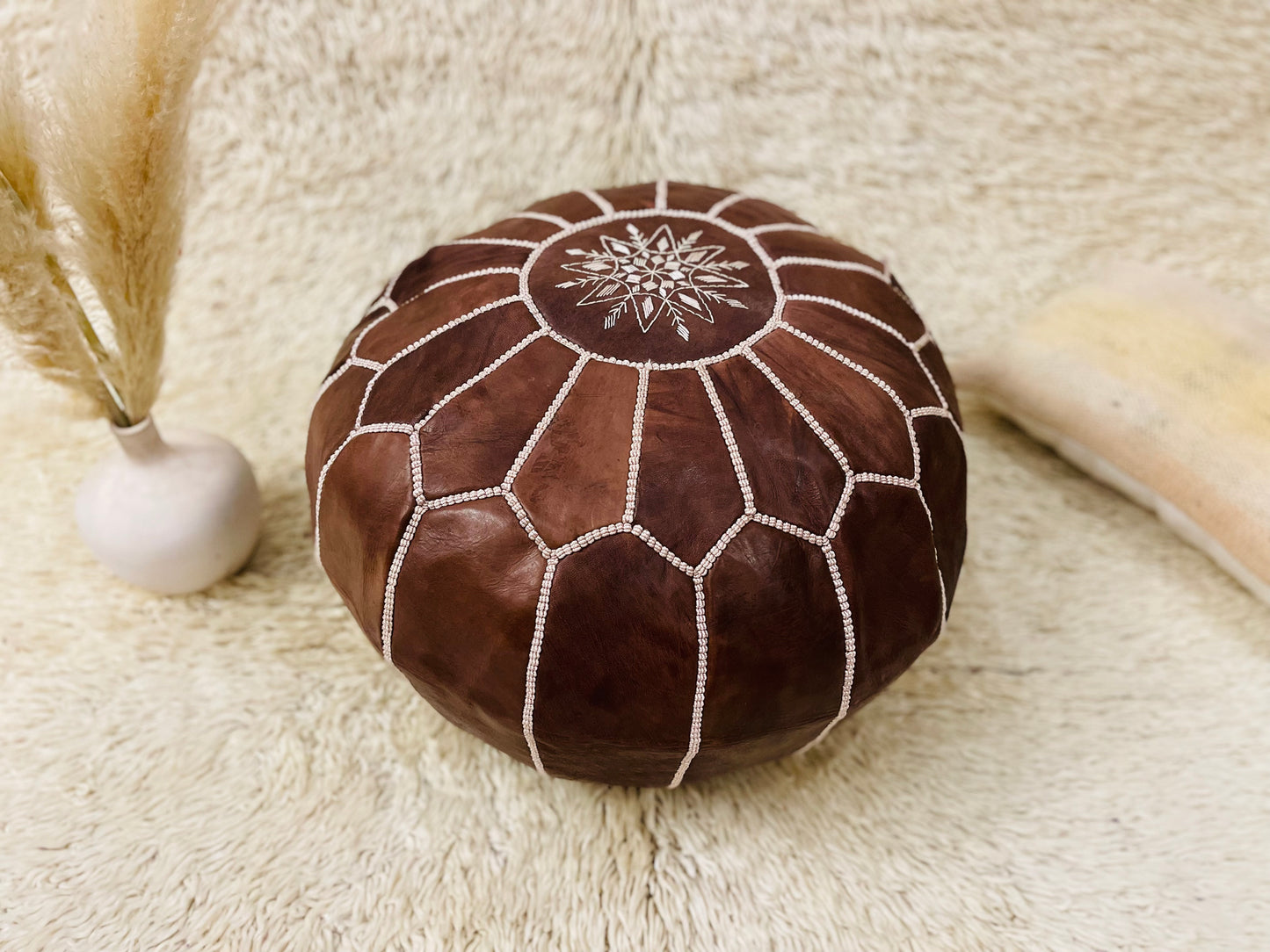 Moroccan POUF - Leather Pouf Ottoman Pouf Morrocan Leather Pouf Moroccan Pouffe