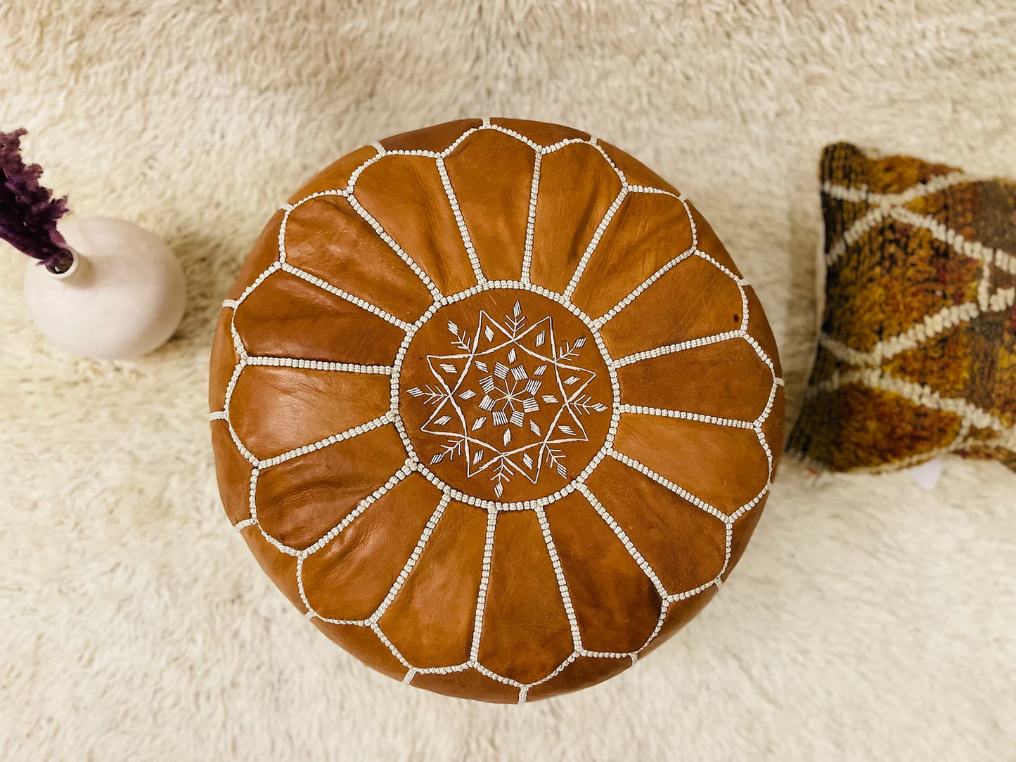 Moroccan POUF - Leather Pouf Ottoman Pouf Morrocan Leather Pouf Moroccan Pouffe