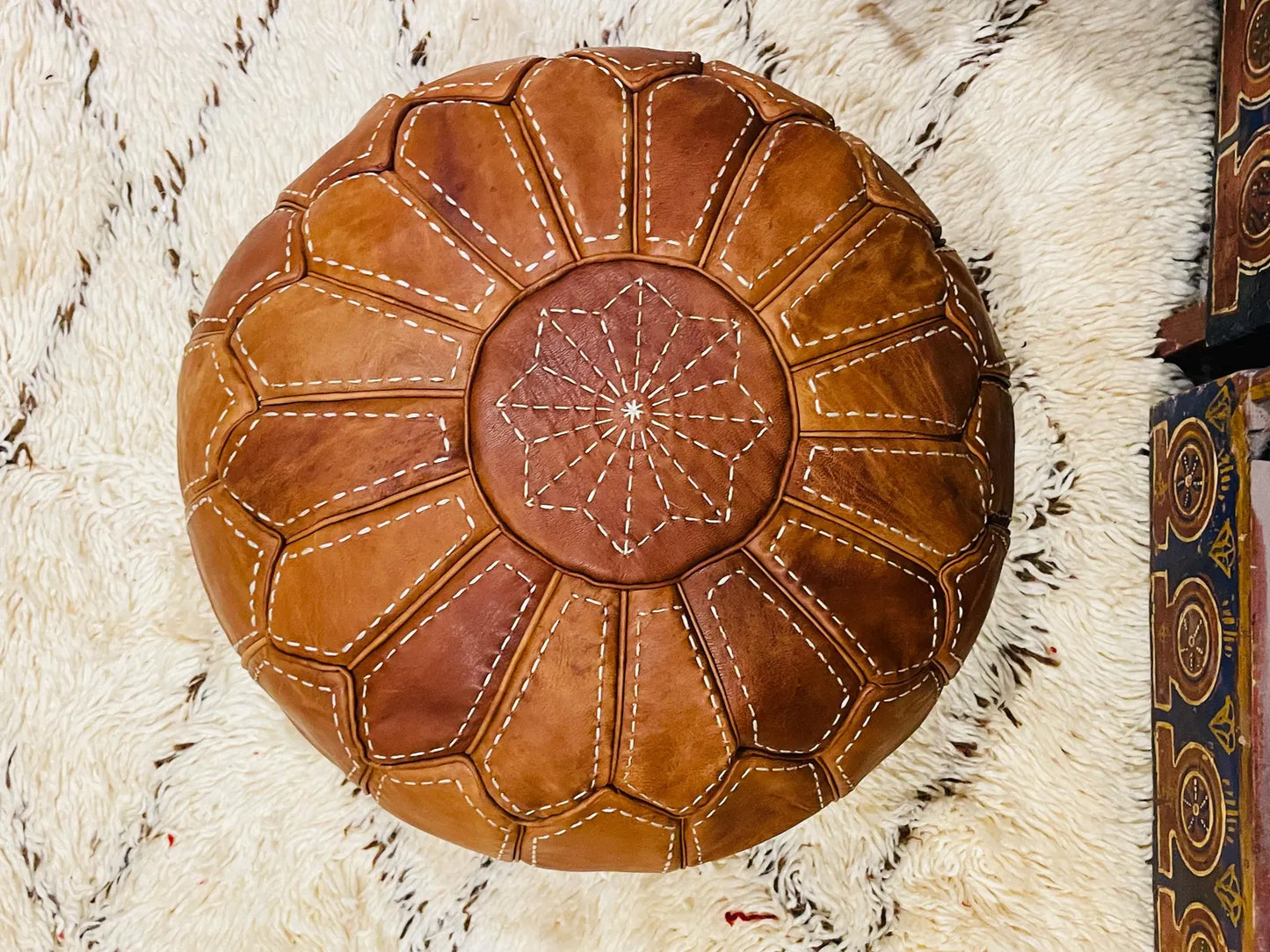 Moroccan POUF - Leather Pouf Ottoman Pouf Morrocan Leather Pouf Moroccan Pouffe