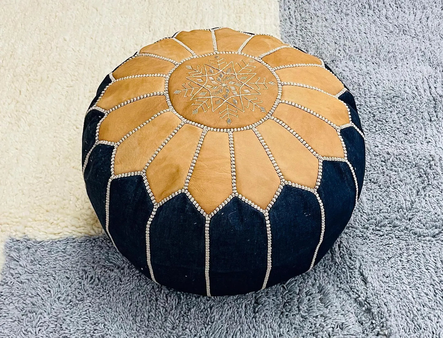 Moroccan POUF - Leather Pouf Ottoman Pouf Morrocan Leather Pouf Moroccan Pouffe
