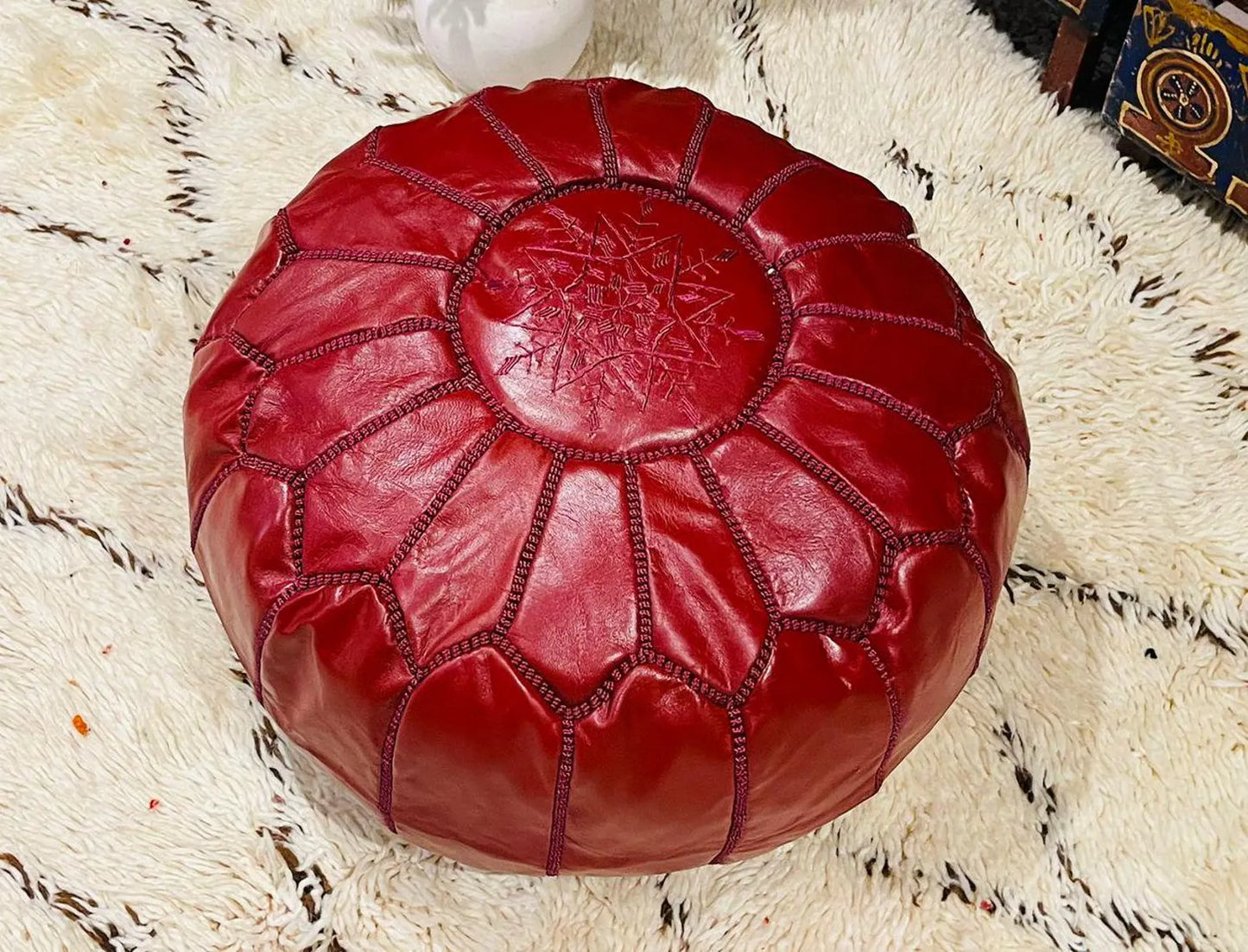 Moroccan POUF - Leather Pouf Ottoman Pouf Morrocan Leather Pouf Moroccan Pouffe