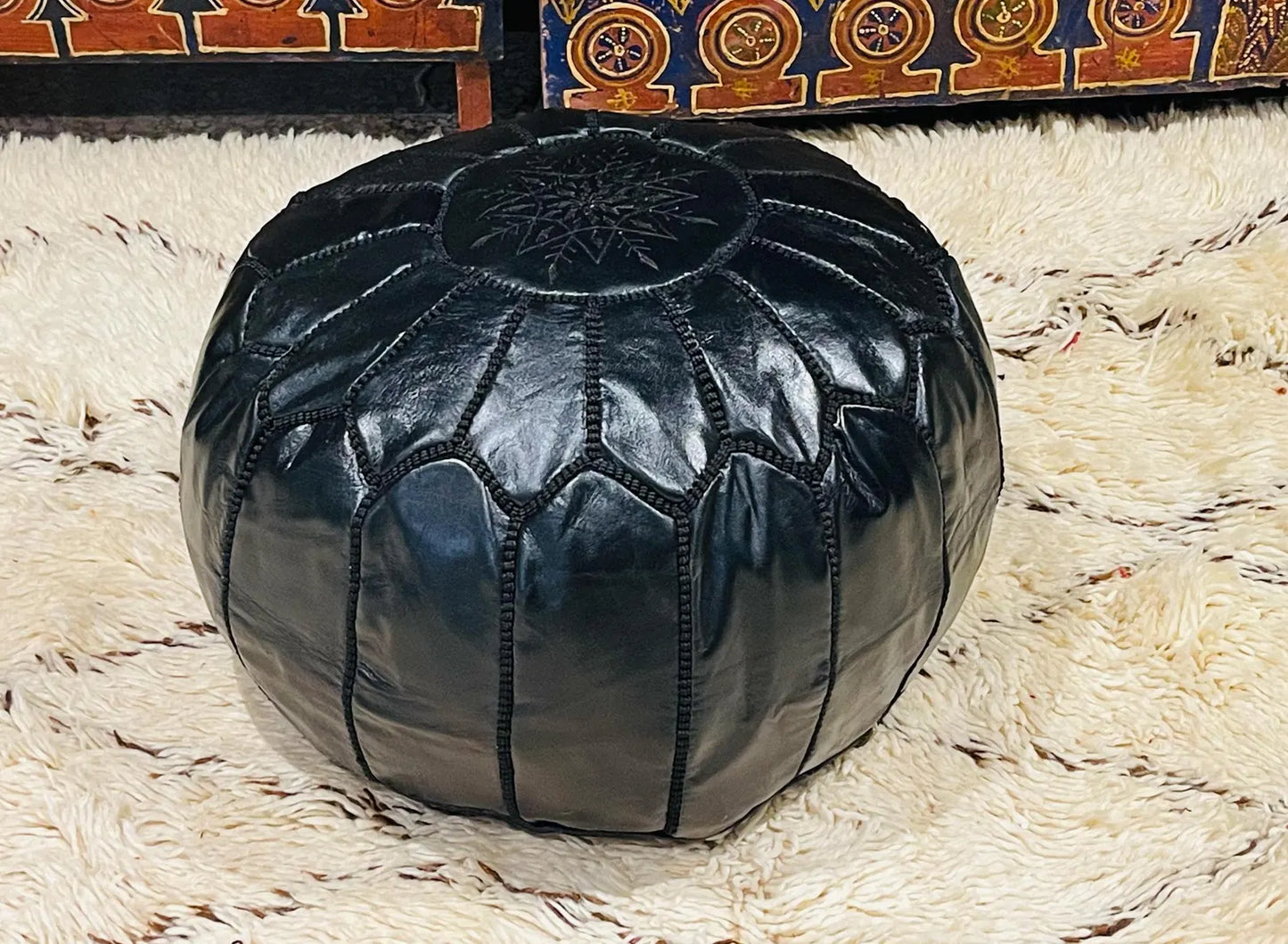 Moroccan POUF - Leather Pouf Ottoman Pouf Morrocan Leather Pouf Moroccan Pouffe