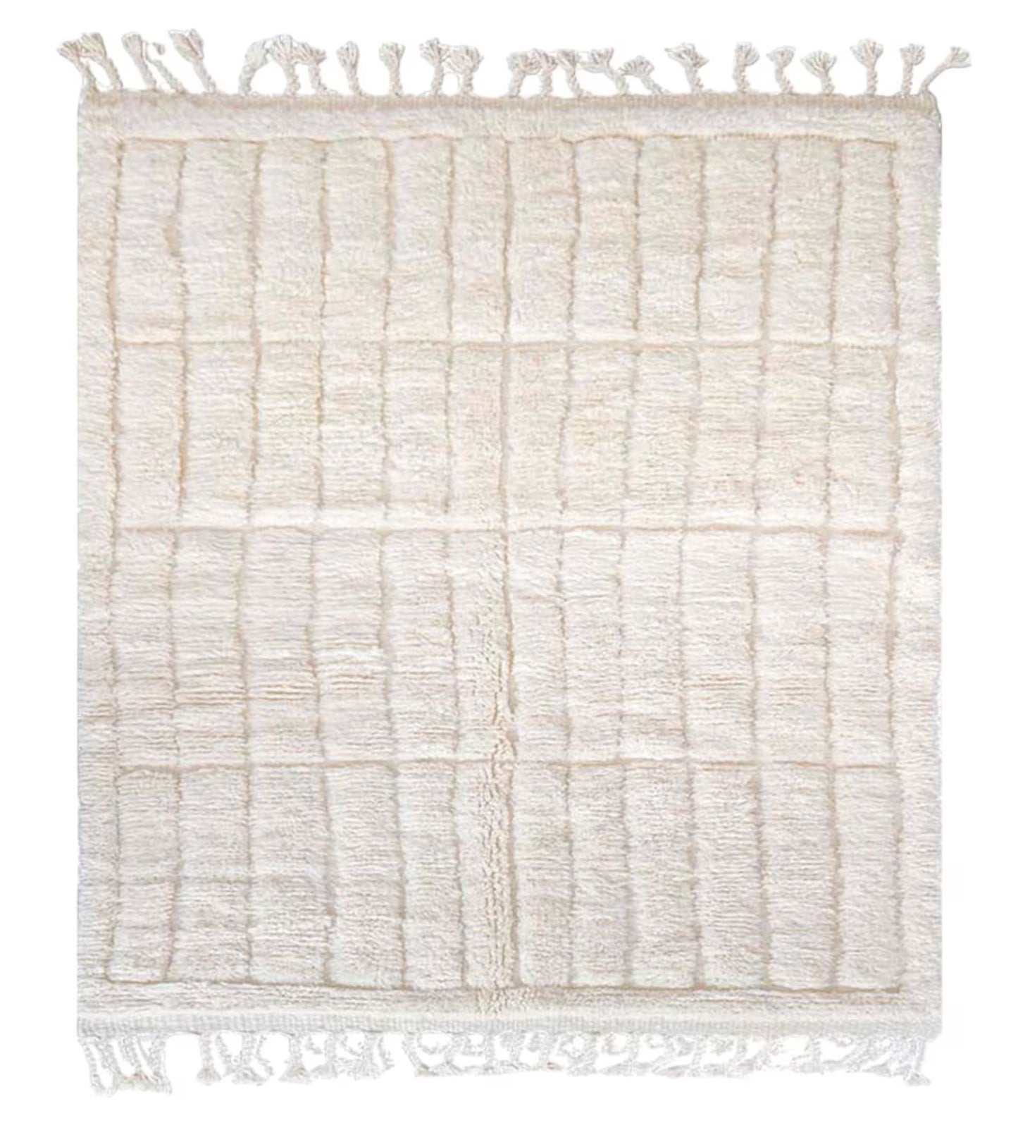 This handmade Moroccan rug features a luxurious cream white wool texture with a minimalist grid pattern. Ethically handwoven by Berber women in the High Atlas Mountains, it brings softness, warmth, and authenticity to any living room, bedroom, or serene corner. Perfect for Japandi, boho, minimalist, or modern interiors. Crafted from 100% natural wool with exquisite care. Custom sizing available for your space.