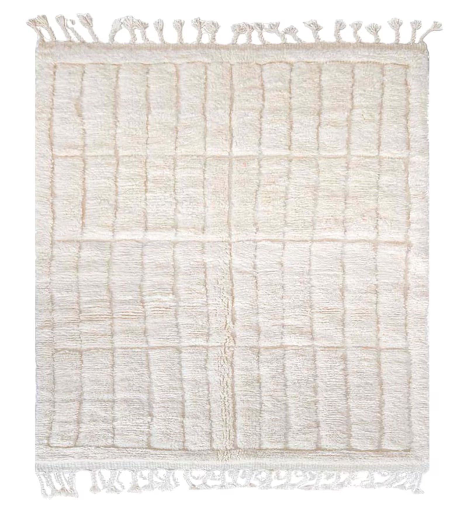 This handmade Moroccan rug features a luxurious cream white wool texture with a minimalist grid pattern. Ethically handwoven by Berber women in the High Atlas Mountains, it brings softness, warmth, and authenticity to any living room, bedroom, or serene corner. Perfect for Japandi, boho, minimalist, or modern interiors. Crafted from 100% natural wool with exquisite care. Custom sizing available for your space.
